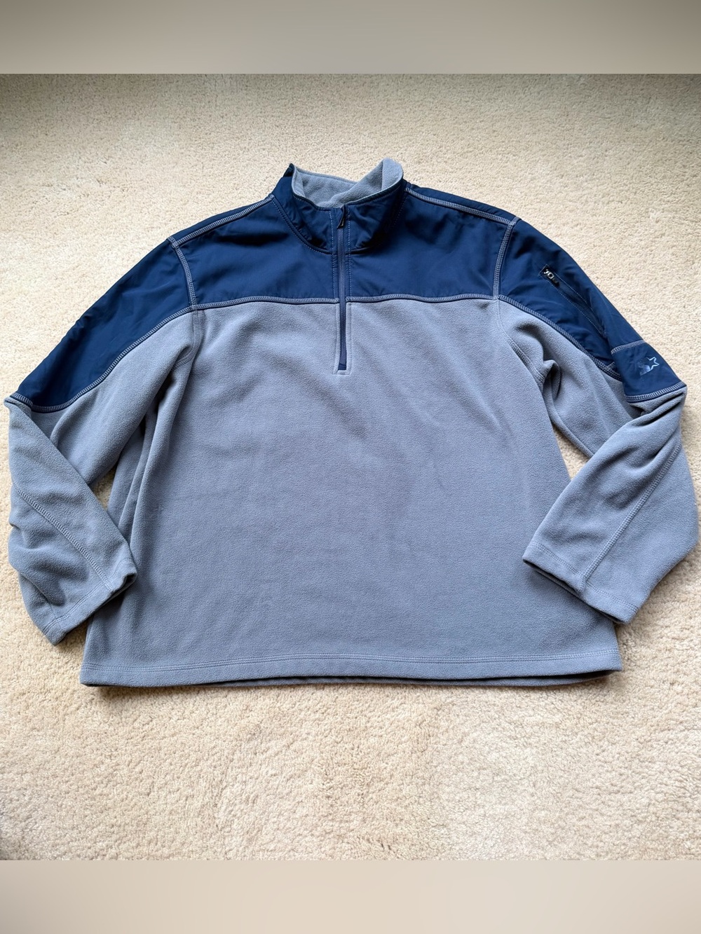 Starter Men's Gray & Blue 1/4 Zip Fleece Pullover - XL - VGUC - 100% Polyester